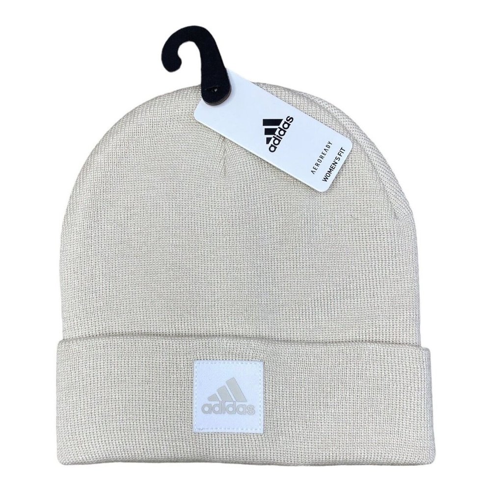 Adidas AeroReady 1X1 Fold Beanie Hat Womens OSFW Cuffed Knit Beige Winter Cap